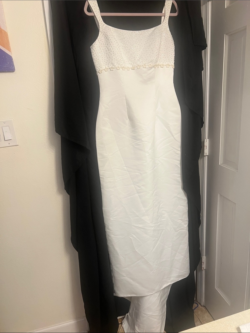 Mon Cheri White Beaded Bodice Sheath Gown